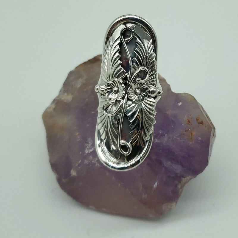 Silver Elongated Floral Ring
