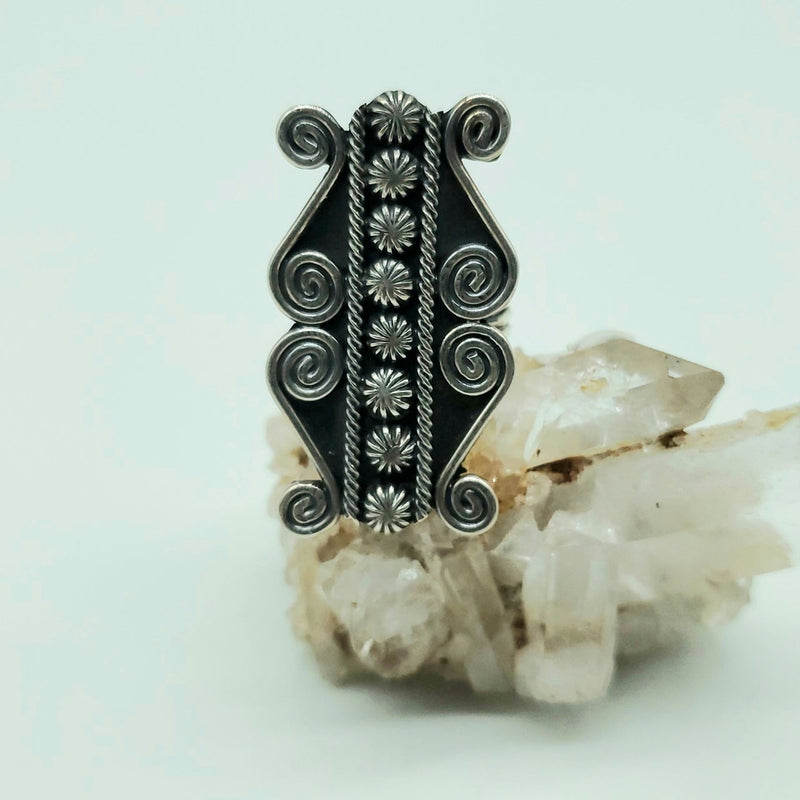 Silver Oxidized Star Swirl Ring