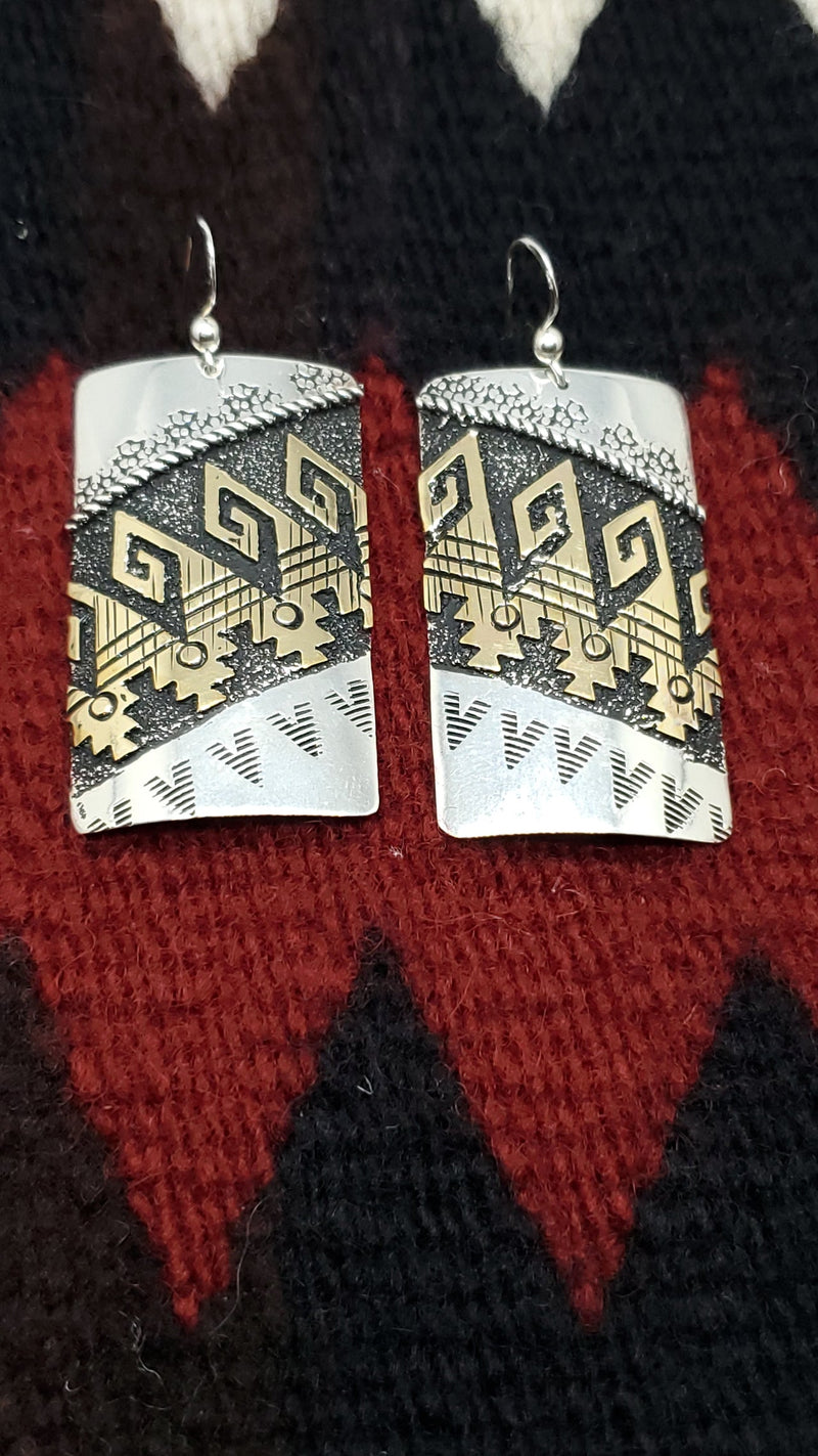 Silver Stamped 2 tone earrings