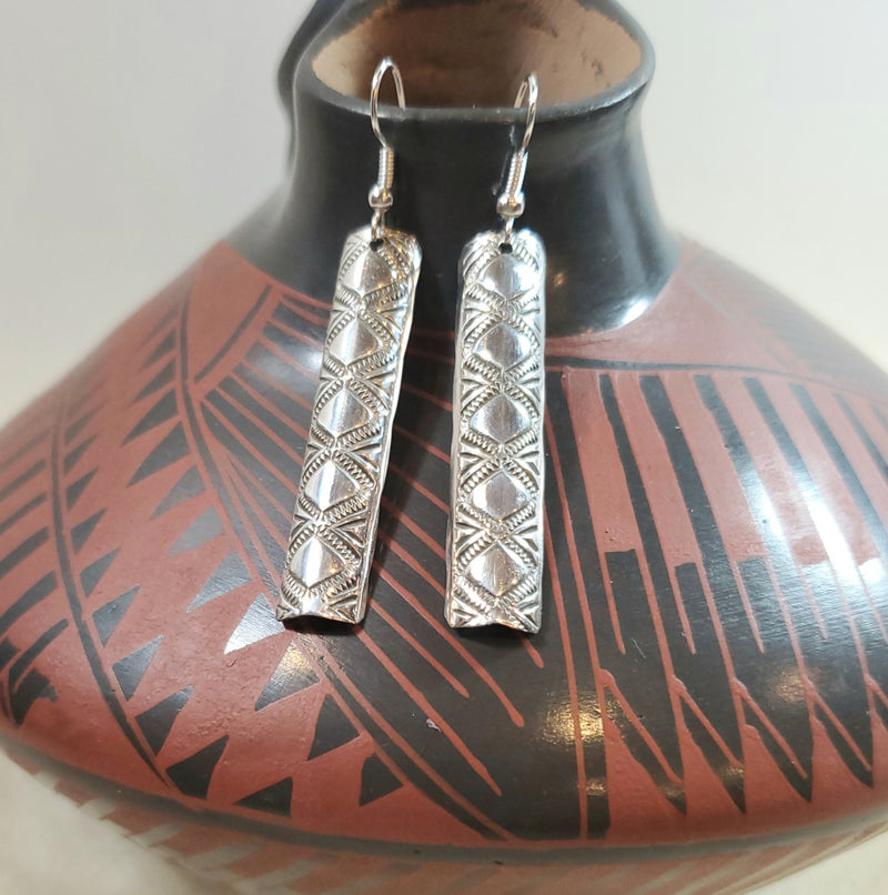 Silver Stamped Rectangle Earrings