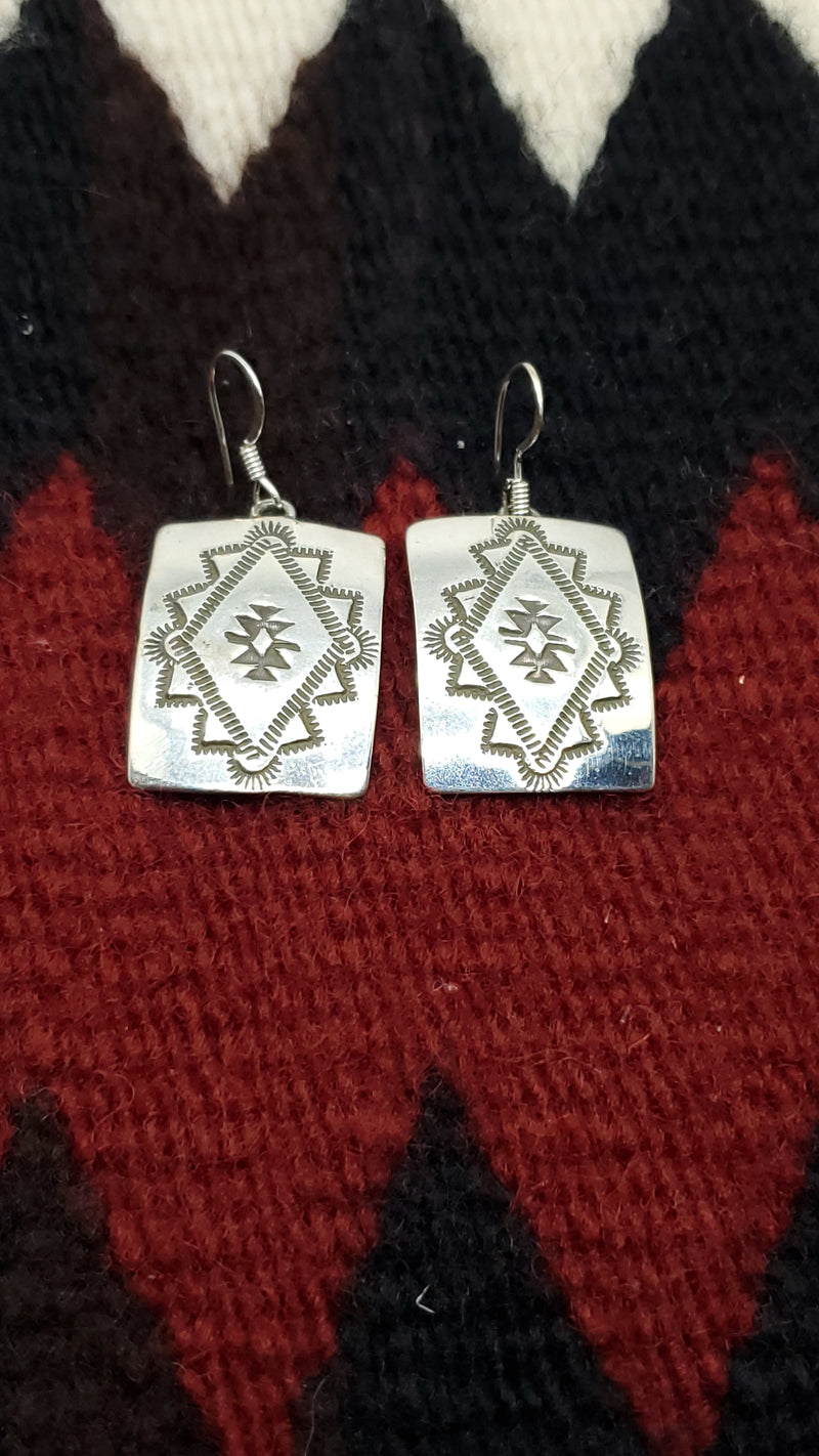Silver Stamped Square Ear wire