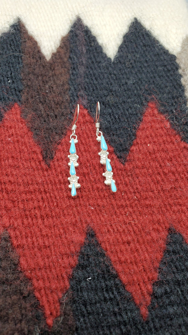 Silver Three stone Needlepoint Dangle