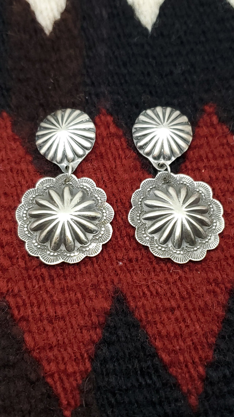 Silver double concho earrings