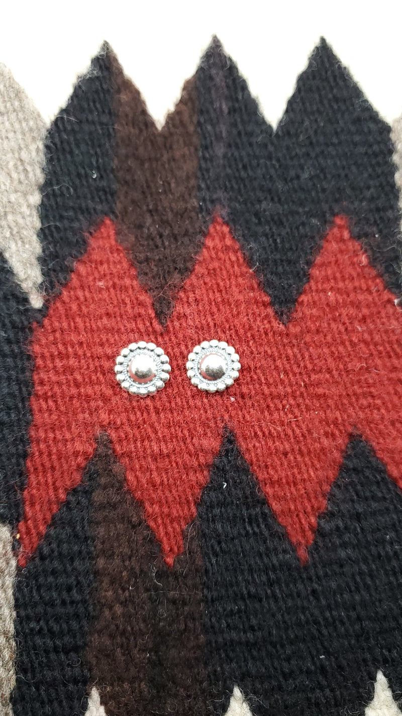 Silver raised small button post earring