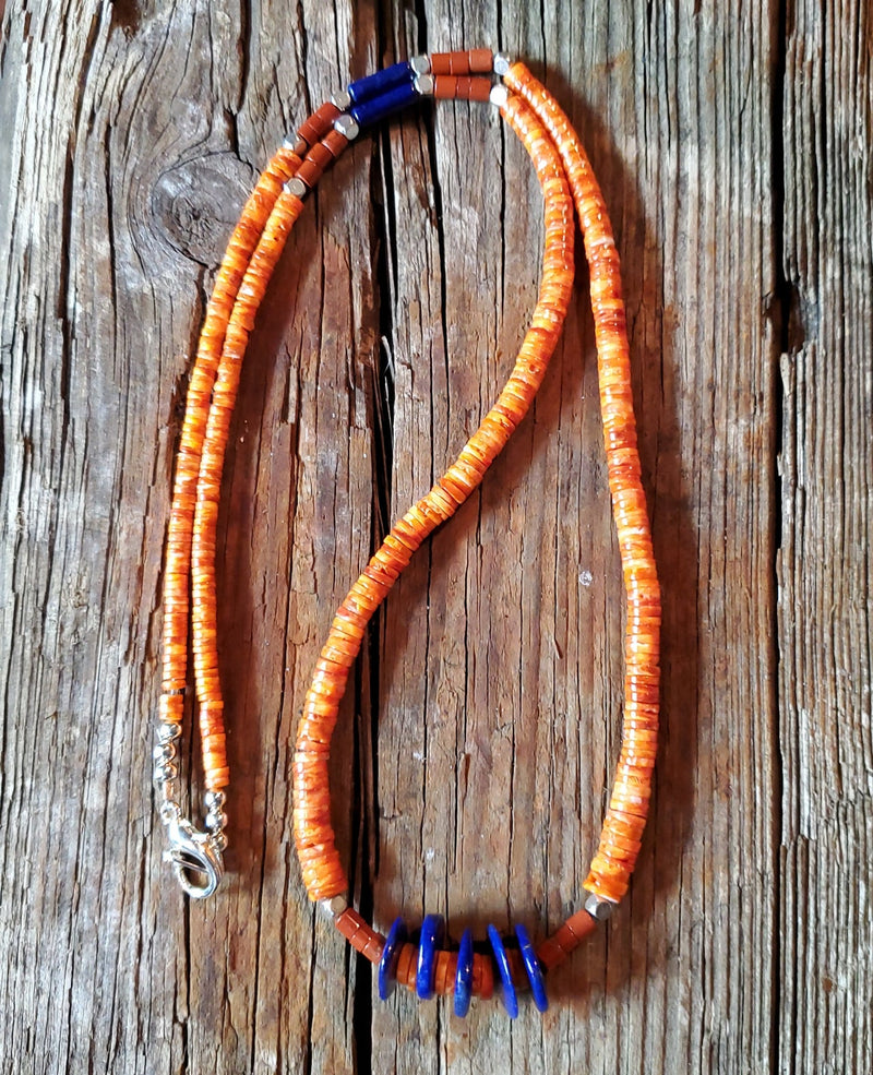 Spiny oyster with Lapis and apple coral necklace