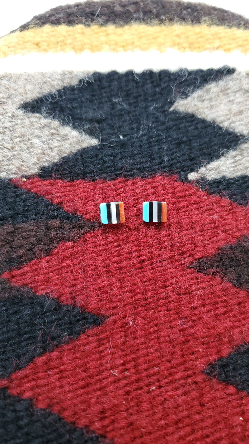 Square Multi-Color inlay post Earrings