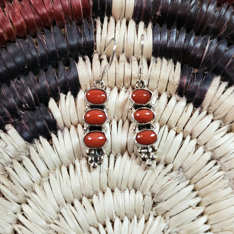 Three Stone Coral Earrings