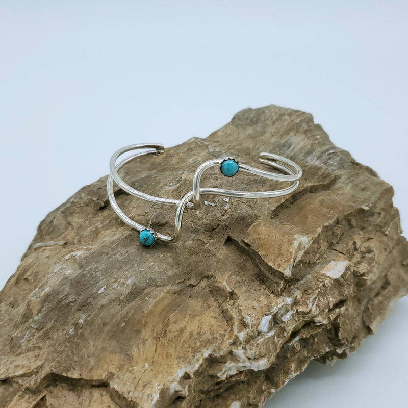 Turquoise 2 stone double swirl cuff