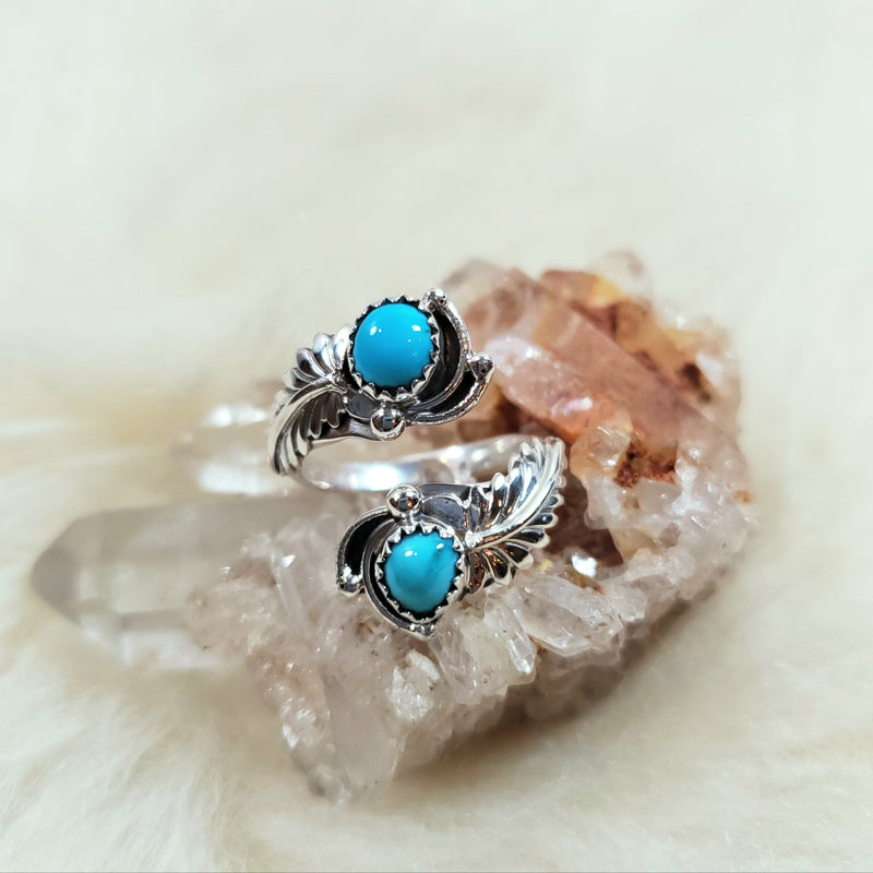 Turquoise Two Stones Leaf Adjustable Ring