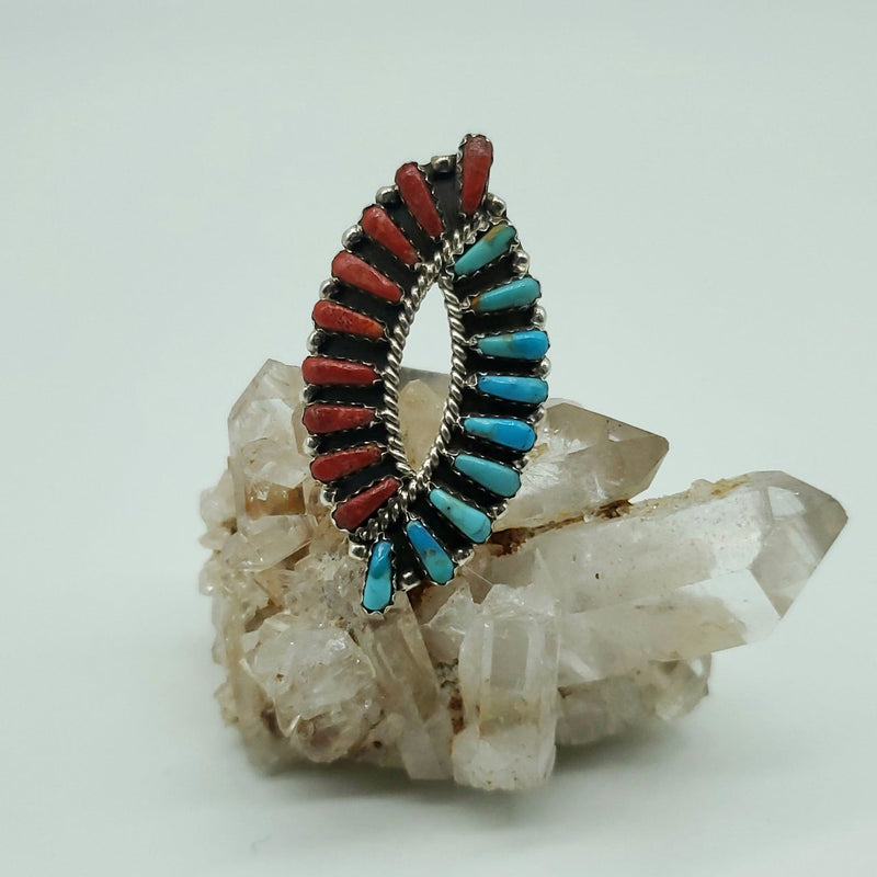 Turquoise and Coral Ring with center cutout