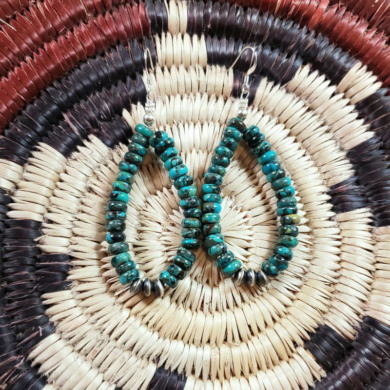 Turquoise and Silver Bead Hoop Earrings