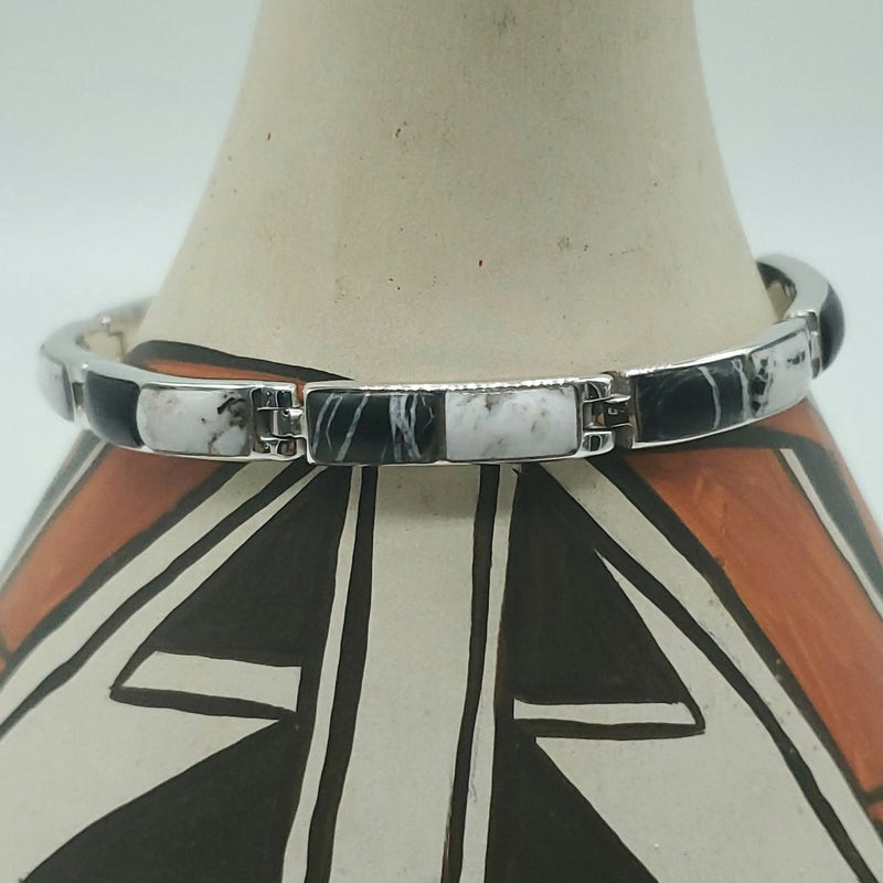 White Buffalo Turquoise Rectangle Link Bracelet