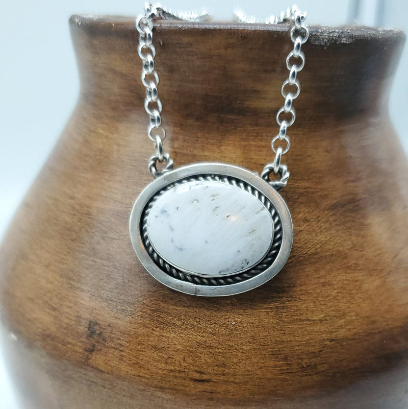 White Buffalo Turquoise with Rolo chain attached