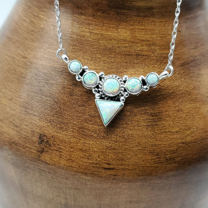 White opal 6 Stone Pendant with Chain