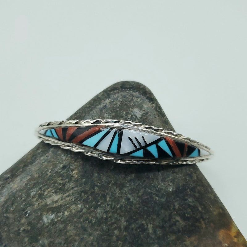 Zuni Silver Diamond cut Border with Inlay