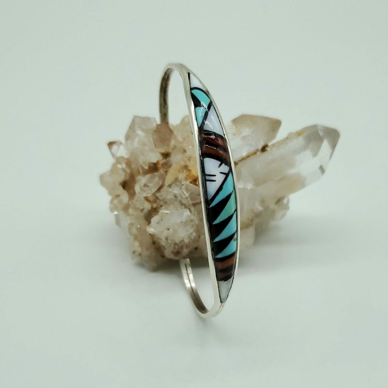 Zuni inlay bracelet with 3 slanted onyx triangles