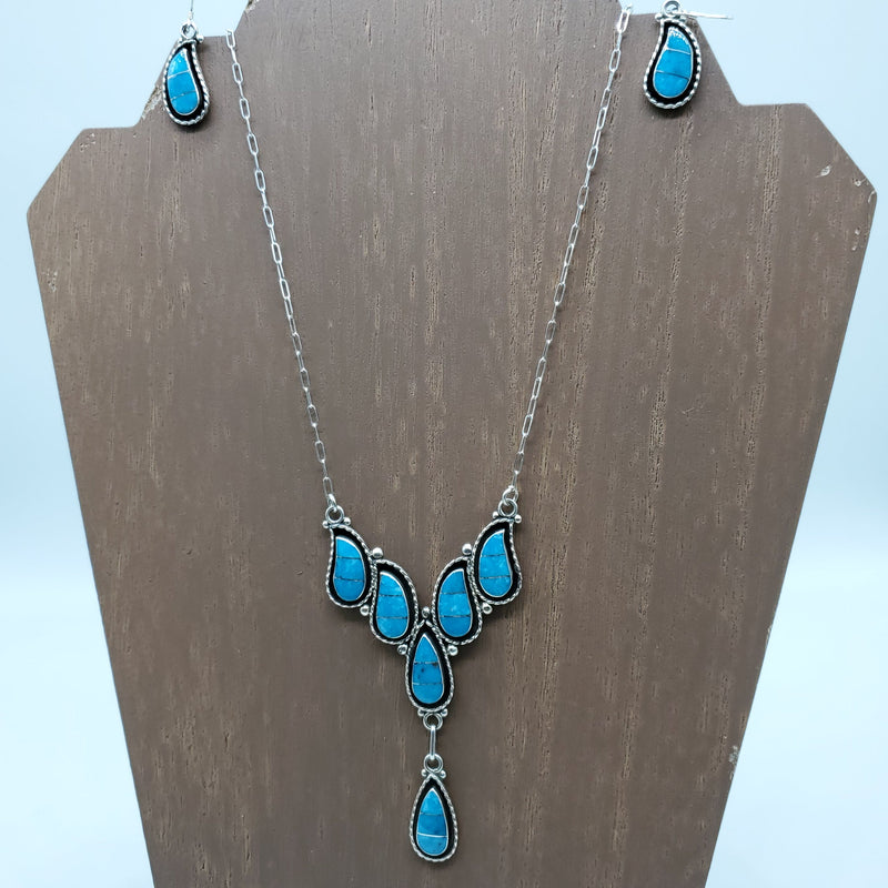 Zuni Sleeping Beauty 6 Stone Terdrop shape necklace with Earrings