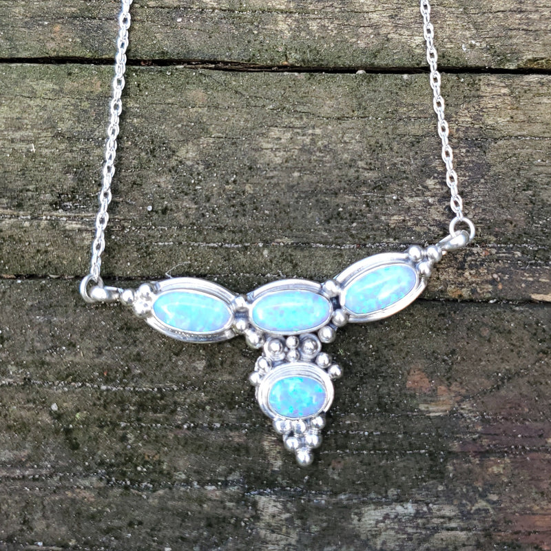 Blue Opal Four Stone Pendant with Chain