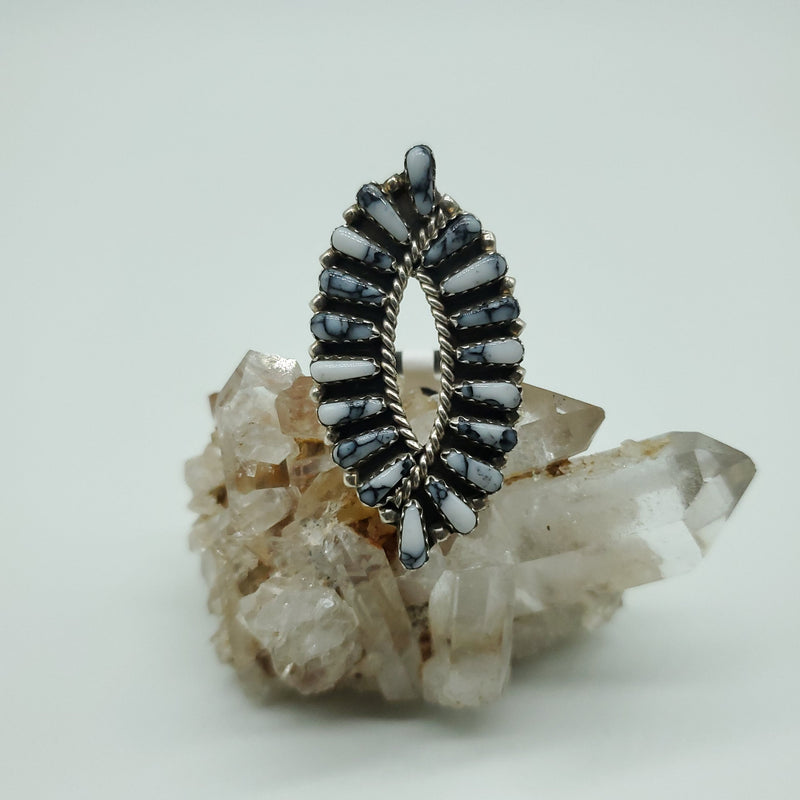White Buffalo Ring with Petit Point Center cutout