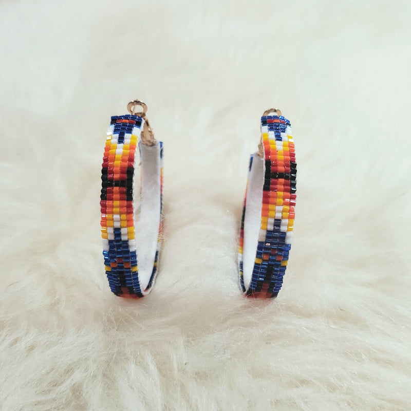 Blue Beaded Hoop Earrings