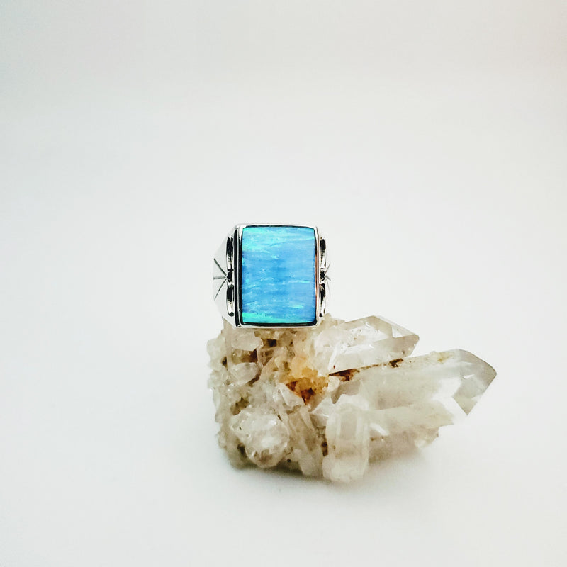 Large Square Opal Men's Ring