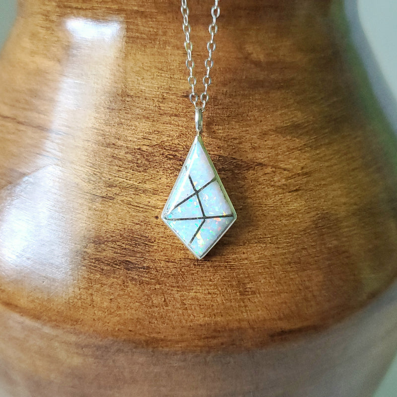 Zuni Pink Opal Silver Inlay Necklace