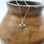 Cross  with multi-color teardrop stones. Silver Chain