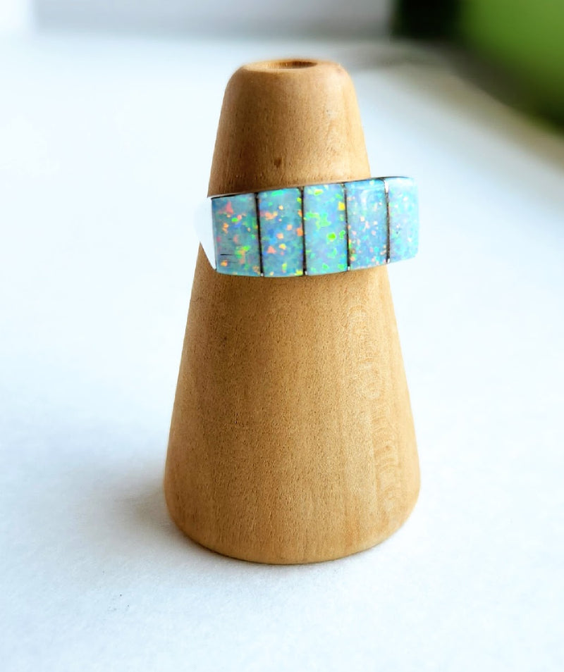 Five  Stone Opal with Silver Inlay Ring